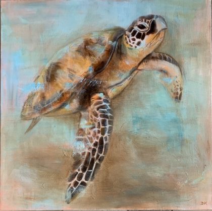 Peinture-acrylique-tortue-marine-50x50-art-contemporain