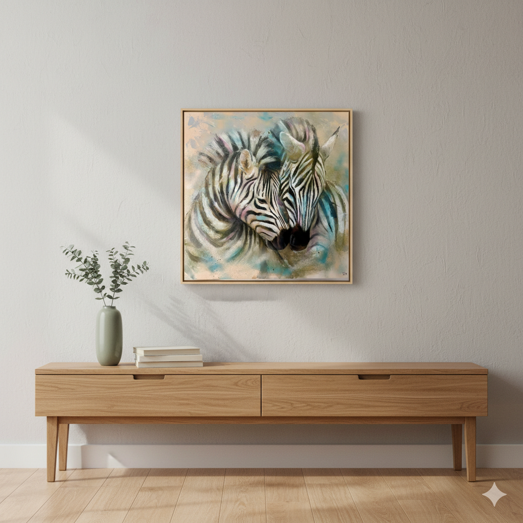 présentation d'une peinture dans un décor