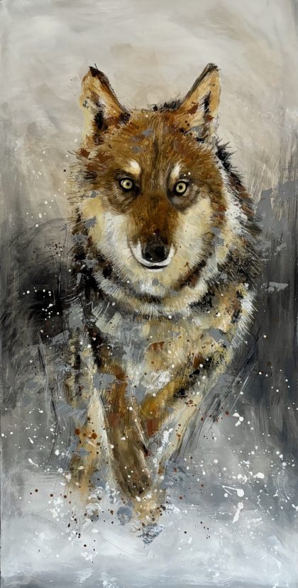 Peinture loup courant dans la neige, 50/100cms